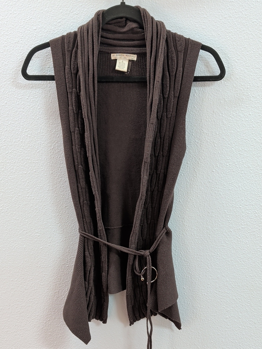 Alberto Makali Brown Cable Knit Sleeveless Cardigan Y2K